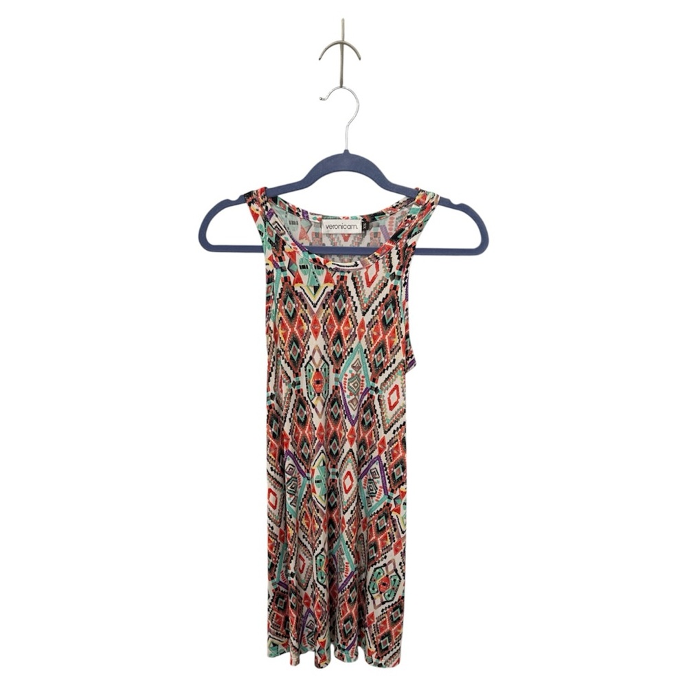 Veronica M Multicolor Aztec Tank Swing Dress - Coral, Teal & Black